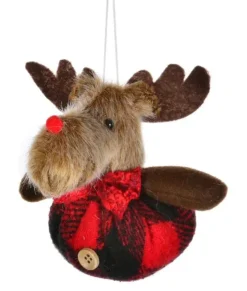 Ornement, élan en peluche, rouge et noir