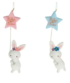 Ornement, lapin avec étoile bleue pour premier Noël
