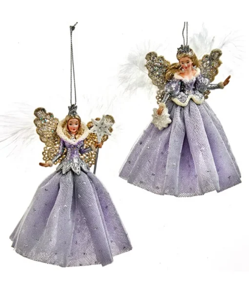 Ornement, élégante Reine des Neiges, dans une robe lavande et bleue