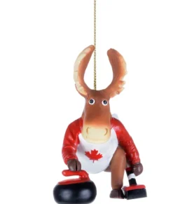 Ornement orignal Canada joueur de curling