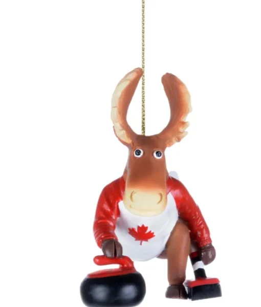 Ornement orignal Canada joueur de curling
