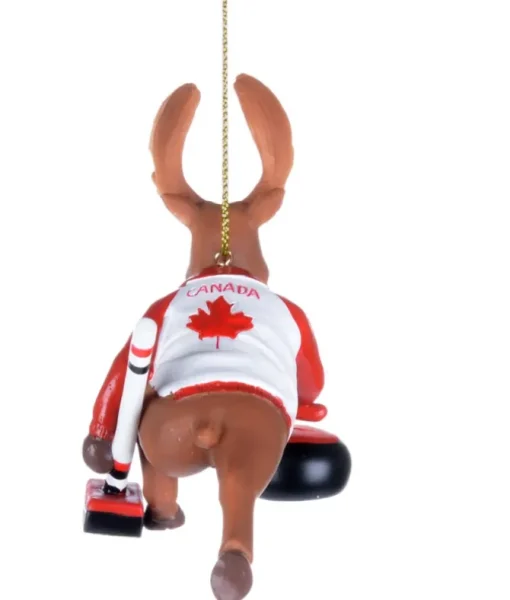 Ornement orignal Canada joueur de curling