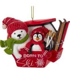 Ornement ours polaire et pingouin en skis