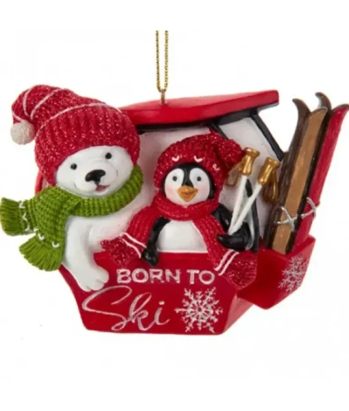 Ornement ours polaire et pingouin en skis