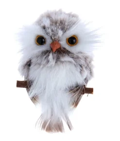 Ornement, petit hibou brun et blanc, sur une branche