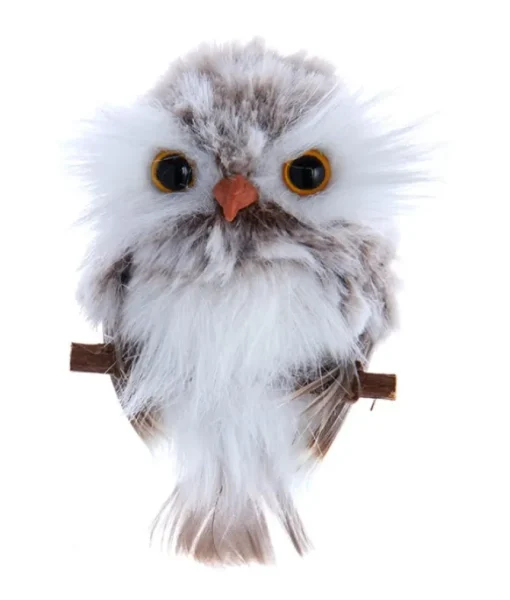 Ornement, petit hibou brun et blanc, sur une branche
