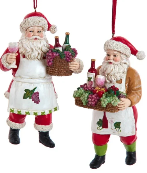 Ornement, Père Noël avec raisins et vin sur un plateau
