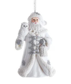 Ornement, Père Noël en argent et blanc avec un hibou