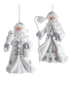 Ornement, Père Noël en argent et blanc avec un hibou