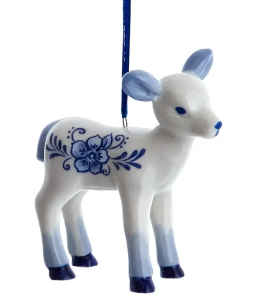 Ornement renne bébé bleu delft