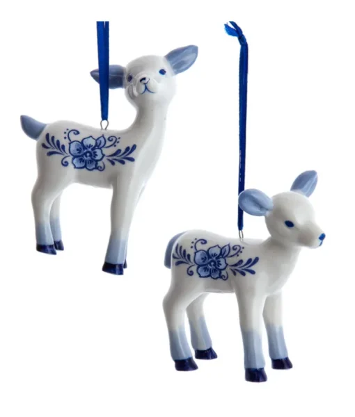 Ornement renne bébé bleu delft
