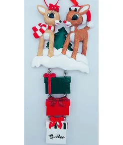 Ornement, Rudolph, Clarice et 3 cadeaux de Noel