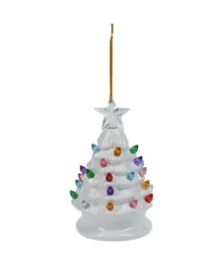 Ornement sapin blanc ceramique DEL