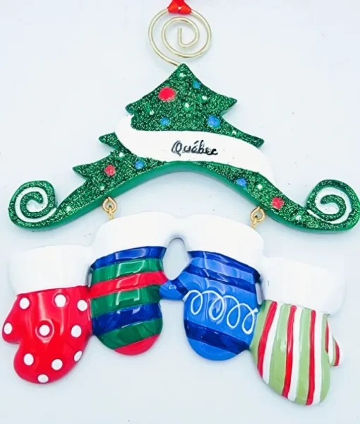 Ornement, sapin de Noel, avec 4 mitaines