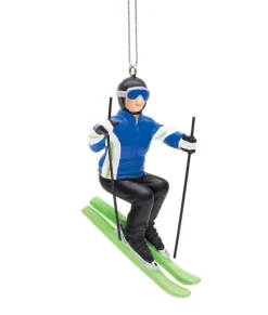 Ornement, skieur alpin en bleu
