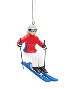 Ornement, skieur alpin en veste rouge