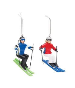 Ornement, skieur alpin en veste rouge
