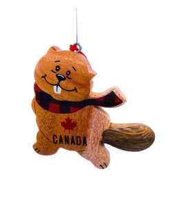 Ornement, souvenir du Canada, castor avec foulard.