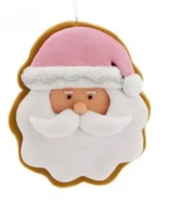 Ornement, visage de Père Noël en pain d'épice avec glaçage rose