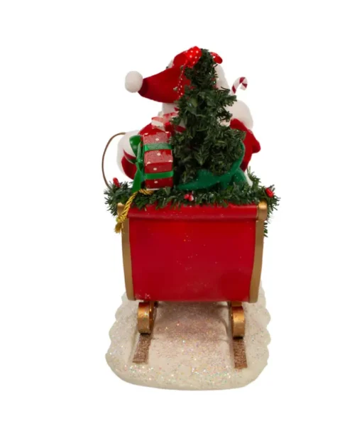 Père Noël Fabriché™ en traîneau avec flamants roses 10"
