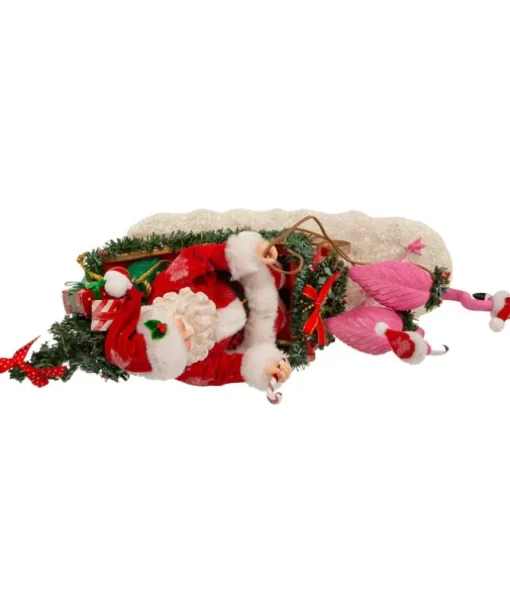 Père Noël Fabriché™ en traîneau avec flamants roses 10"