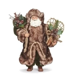 Père Noël rustique avec fourrure et raquettes 11 pouces