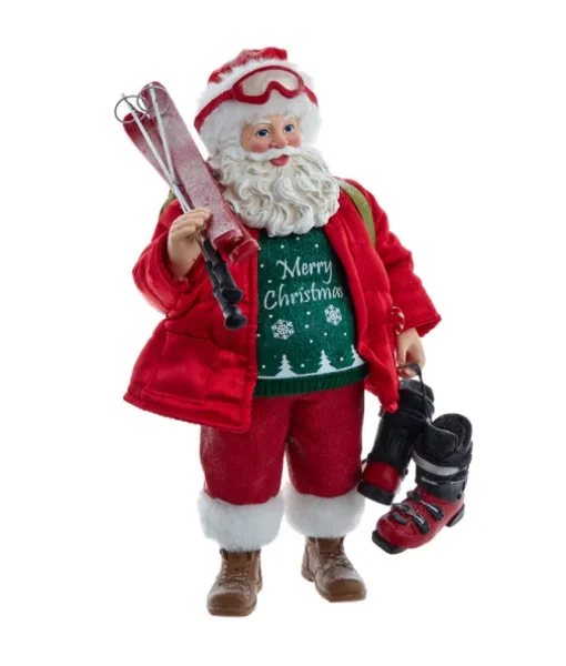 Skieur Père Noël Fabriché™ 10,5" avec skis