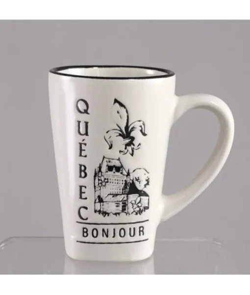 Tasse souvenir, 3 oz, Québec, devise Bonjour avec Le Chateau et Fleur de lys