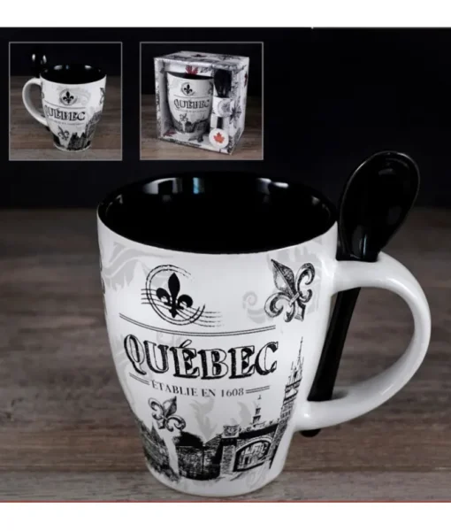 Tasse souvenir du Québec, avec cuillère, 10 oz