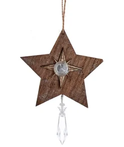 Étoile en bois avec ornement en cristal