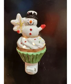 Veilleuse bonhomme de neige et cupcake en céramique